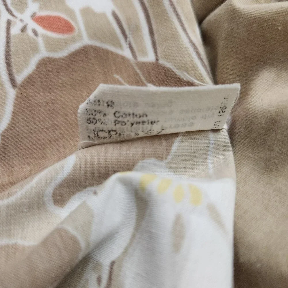 Oleg Cassini Vintage King Size Flat Sheet Brown Retro Flowers Hippie Boho